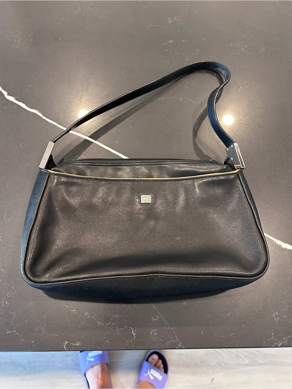 Santi Classic Black Shoulder Bag Leather Look Minimalist Purse Timeless Chic